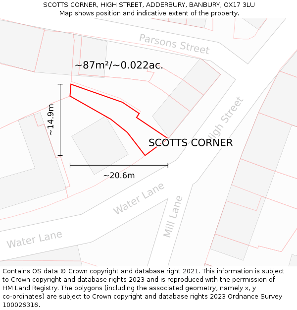 SCOTTS CORNER, HIGH STREET, ADDERBURY, BANBURY, OX17 3LU: Plot and title map