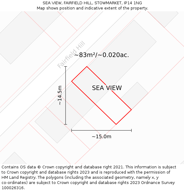SEA VIEW, FAIRFIELD HILL, STOWMARKET, IP14 1NG: Plot and title map