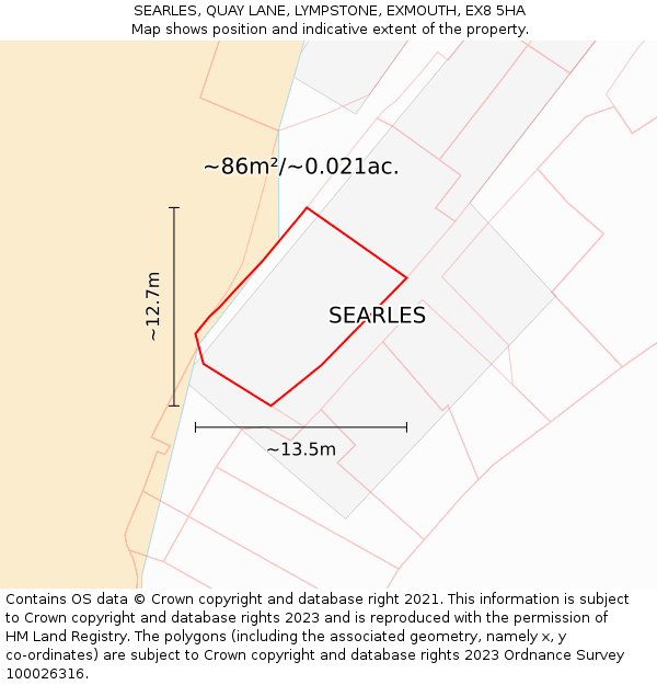 SEARLES, QUAY LANE, LYMPSTONE, EXMOUTH, EX8 5HA: Plot and title map