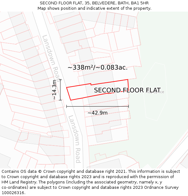 SECOND FLOOR FLAT, 35, BELVEDERE, BATH, BA1 5HR: Plot and title map