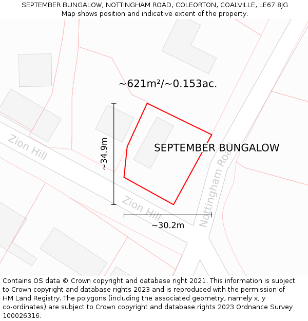 SEPTEMBER BUNGALOW, NOTTINGHAM ROAD, COLEORTON, COALVILLE, LE67 8JG: Plot and title map