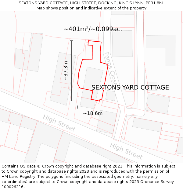 SEXTONS YARD COTTAGE, HIGH STREET, DOCKING, KING'S LYNN, PE31 8NH: Plot and title map