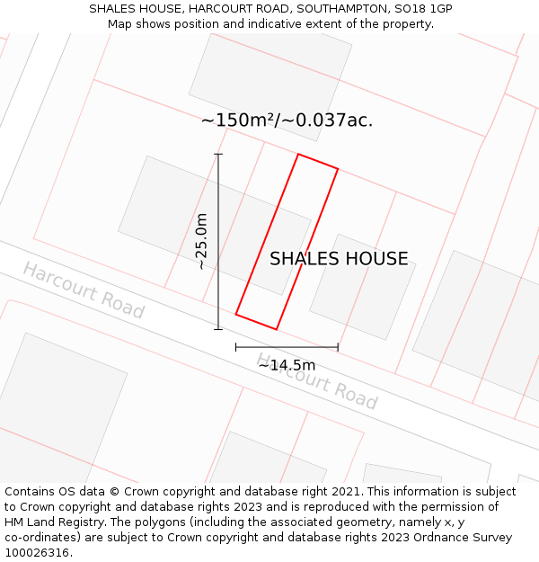 SHALES HOUSE, HARCOURT ROAD, SOUTHAMPTON, SO18 1GP: Plot and title map