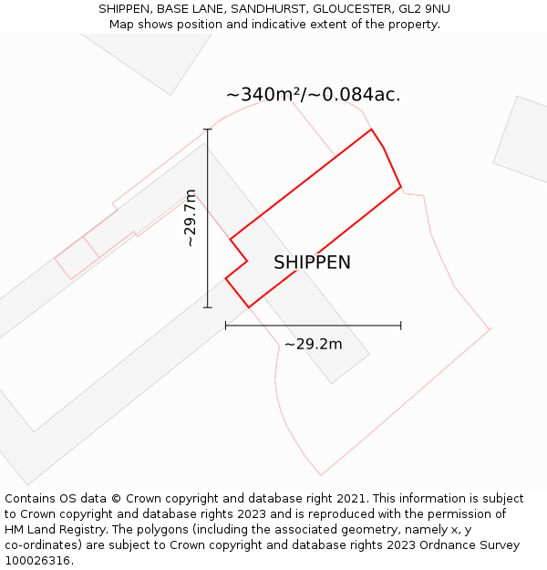 SHIPPEN, BASE LANE, SANDHURST, GLOUCESTER, GL2 9NU: Plot and title map