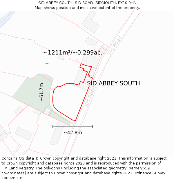 SID ABBEY SOUTH, SID ROAD, SIDMOUTH, EX10 9HN: Plot and title map