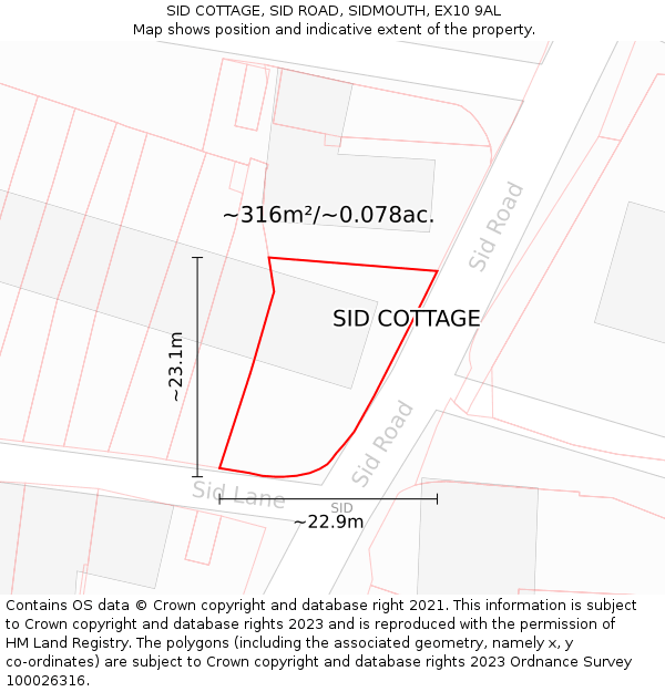 SID COTTAGE, SID ROAD, SIDMOUTH, EX10 9AL: Plot and title map