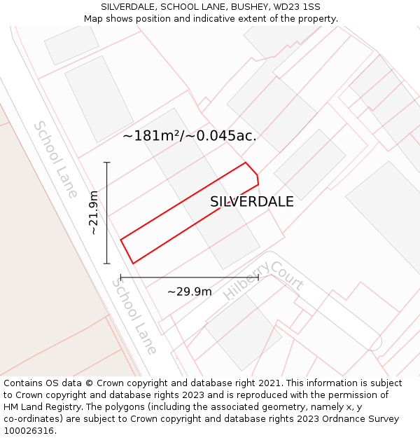 SILVERDALE, SCHOOL LANE, BUSHEY, WD23 1SS: Plot and title map