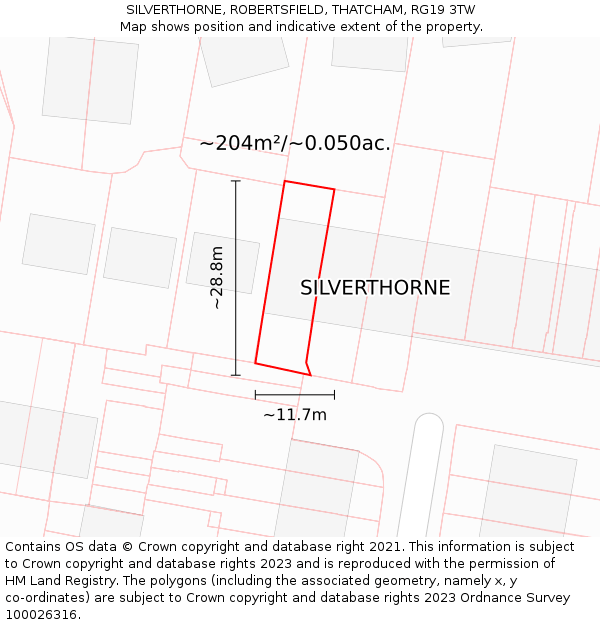 SILVERTHORNE, ROBERTSFIELD, THATCHAM, RG19 3TW: Plot and title map