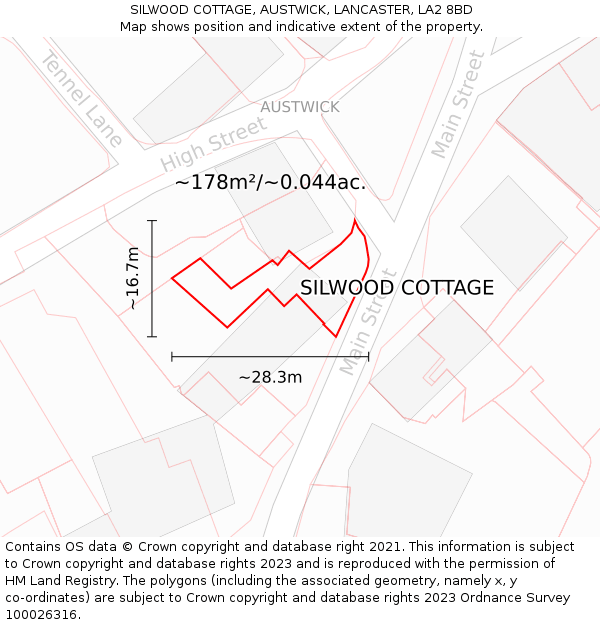 SILWOOD COTTAGE, AUSTWICK, LANCASTER, LA2 8BD: Plot and title map