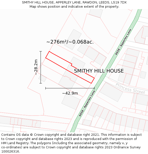 SMITHY HILL HOUSE, APPERLEY LANE, RAWDON, LEEDS, LS19 7DX: Plot and title map