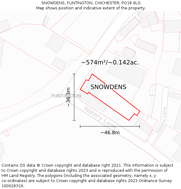 SNOWDENS, FUNTINGTON, CHICHESTER, PO18 9LG: Plot and title map