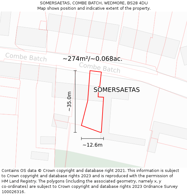 SOMERSAETAS, COMBE BATCH, WEDMORE, BS28 4DU: Plot and title map