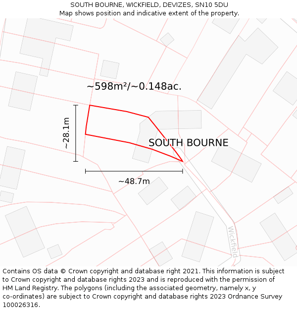 SOUTH BOURNE, WICKFIELD, DEVIZES, SN10 5DU: Plot and title map