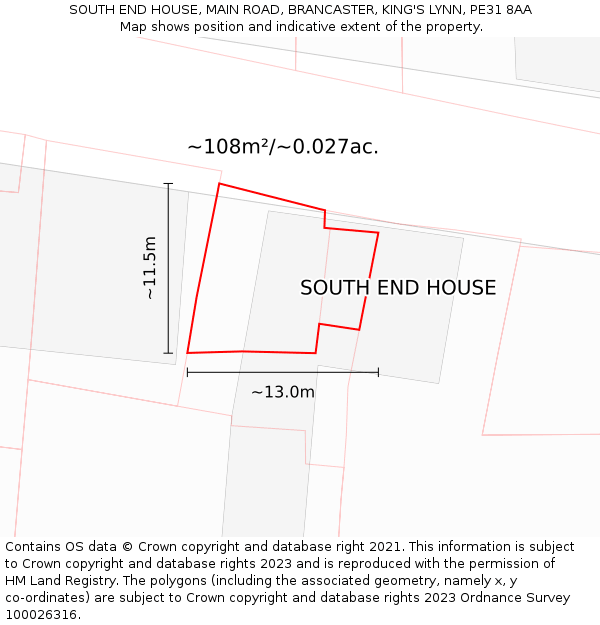SOUTH END HOUSE, MAIN ROAD, BRANCASTER, KING'S LYNN, PE31 8AA: Plot and title map