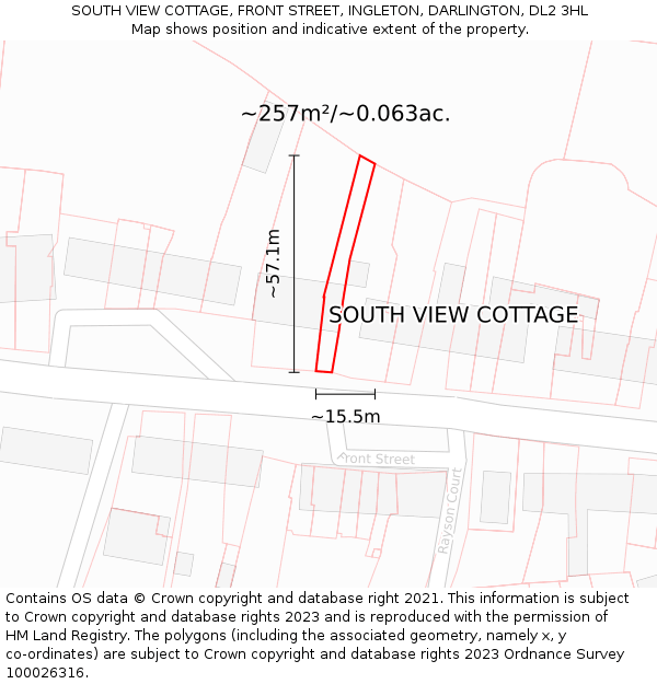SOUTH VIEW COTTAGE, FRONT STREET, INGLETON, DARLINGTON, DL2 3HL: Plot and title map