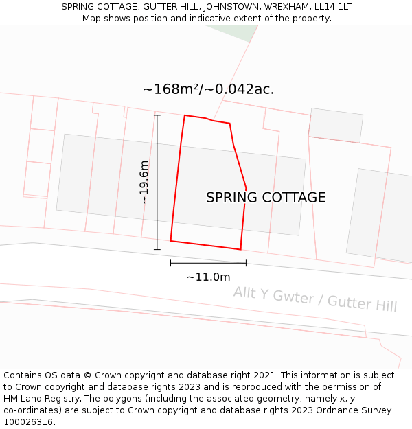 SPRING COTTAGE, GUTTER HILL, JOHNSTOWN, WREXHAM, LL14 1LT: Plot and title map