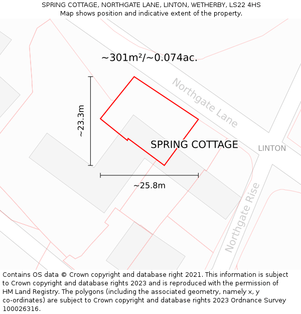 SPRING COTTAGE, NORTHGATE LANE, LINTON, WETHERBY, LS22 4HS: Plot and title map