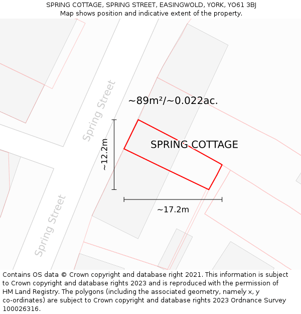 SPRING COTTAGE, SPRING STREET, EASINGWOLD, YORK, YO61 3BJ: Plot and title map