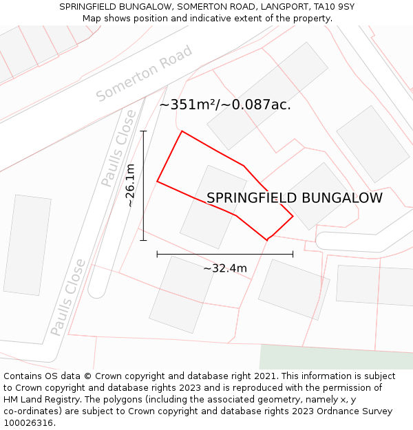 SPRINGFIELD BUNGALOW, SOMERTON ROAD, LANGPORT, TA10 9SY: Plot and title map