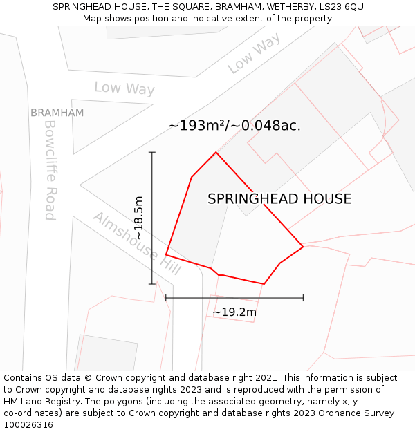 SPRINGHEAD HOUSE, THE SQUARE, BRAMHAM, WETHERBY, LS23 6QU: Plot and title map