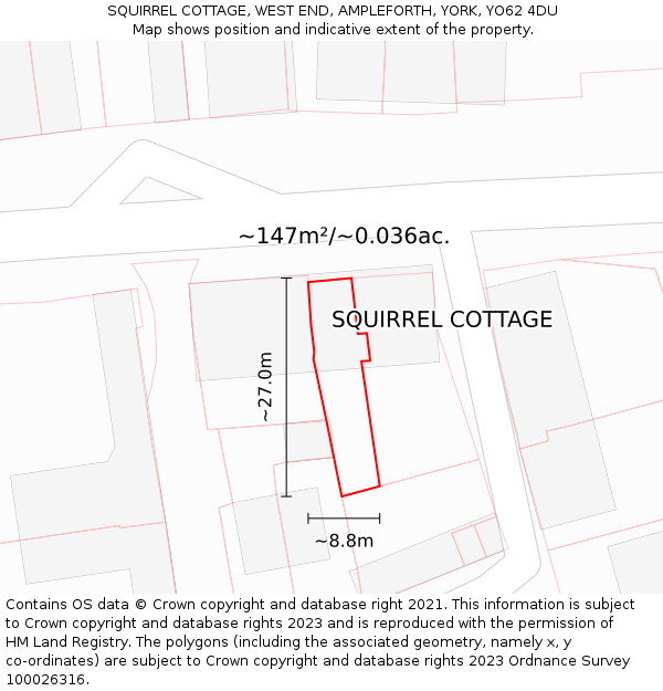 SQUIRREL COTTAGE, WEST END, AMPLEFORTH, YORK, YO62 4DU: Plot and title map