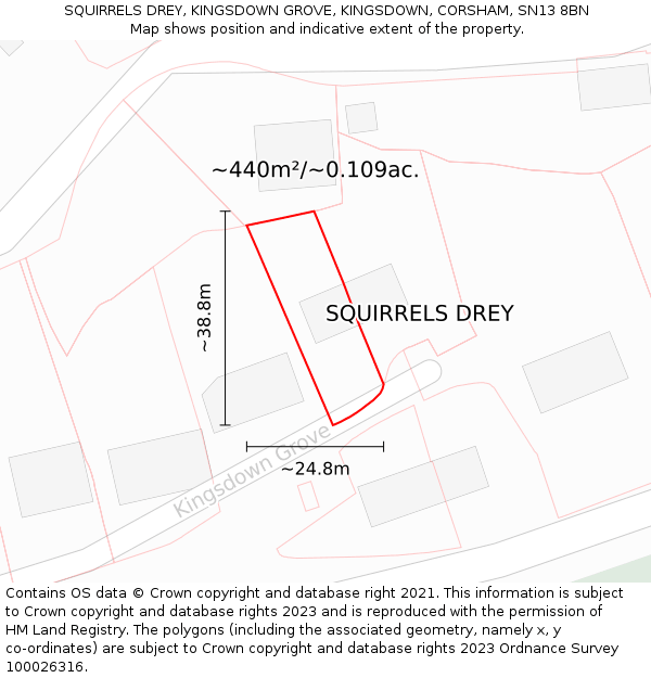 SQUIRRELS DREY, KINGSDOWN GROVE, KINGSDOWN, CORSHAM, SN13 8BN: Plot and title map