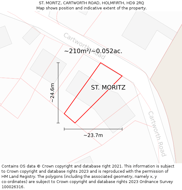 ST. MORITZ, CARTWORTH ROAD, HOLMFIRTH, HD9 2RQ: Plot and title map