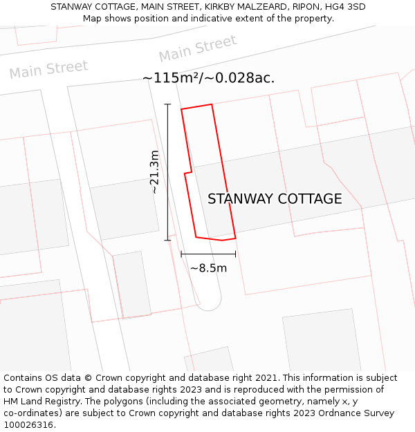 STANWAY COTTAGE, MAIN STREET, KIRKBY MALZEARD, RIPON, HG4 3SD: Plot and title map