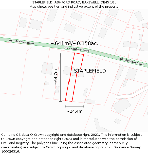 STAPLEFIELD, ASHFORD ROAD, BAKEWELL, DE45 1GL: Plot and title map
