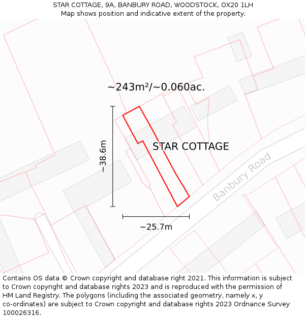 STAR COTTAGE, 9A, BANBURY ROAD, WOODSTOCK, OX20 1LH: Plot and title map