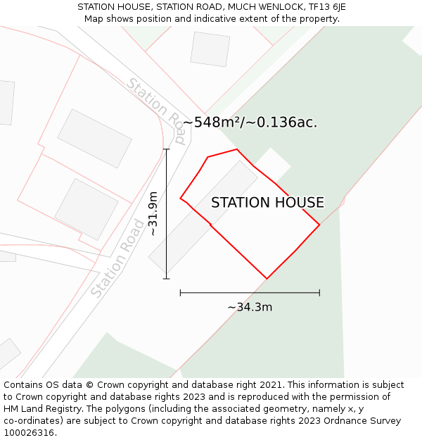 STATION HOUSE, STATION ROAD, MUCH WENLOCK, TF13 6JE: Plot and title map