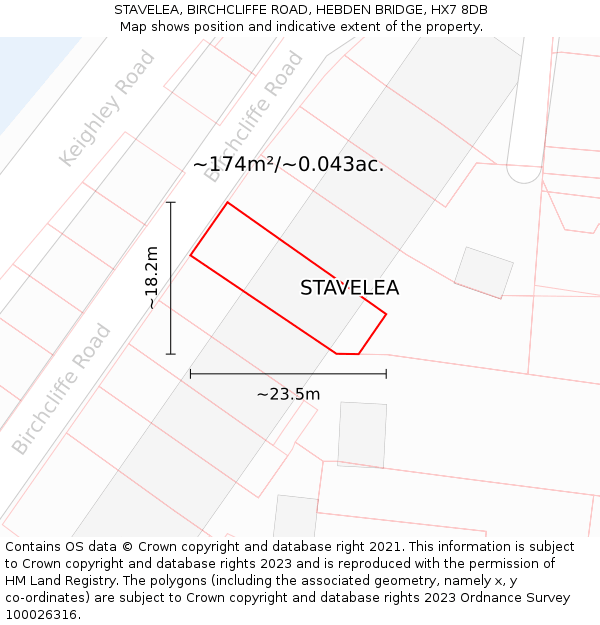 STAVELEA, BIRCHCLIFFE ROAD, HEBDEN BRIDGE, HX7 8DB: Plot and title map