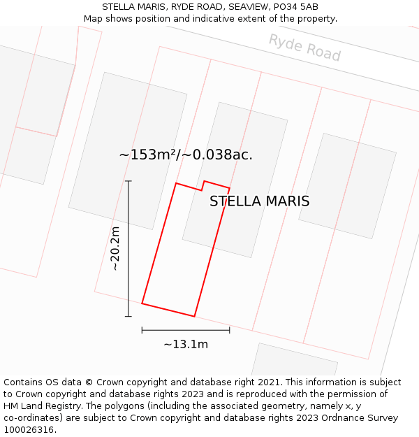 STELLA MARIS, RYDE ROAD, SEAVIEW, PO34 5AB: Plot and title map
