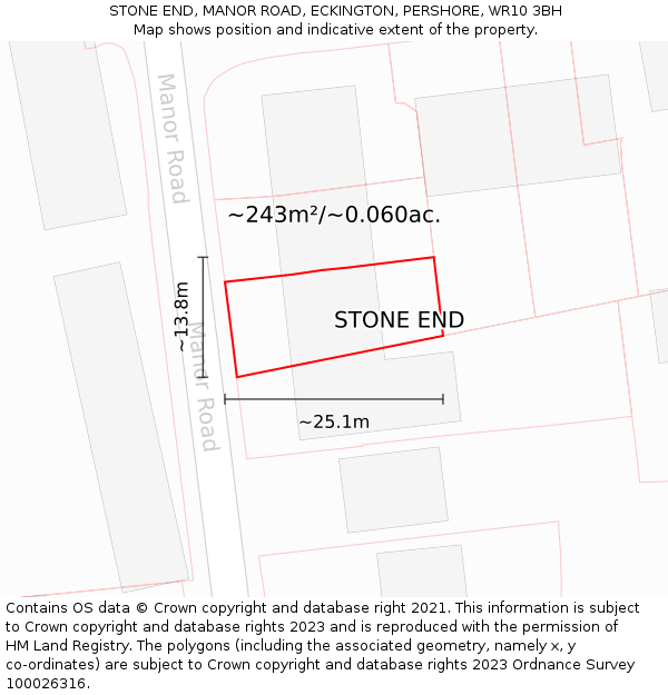 STONE END, MANOR ROAD, ECKINGTON, PERSHORE, WR10 3BH: Plot and title map