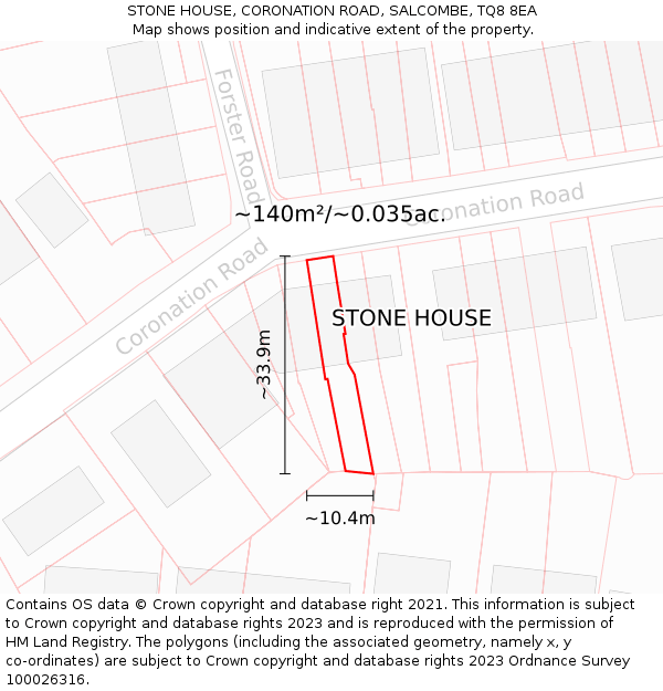STONE HOUSE, CORONATION ROAD, SALCOMBE, TQ8 8EA: Plot and title map