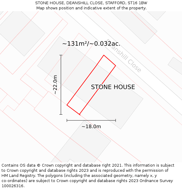 STONE HOUSE, DEANSHILL CLOSE, STAFFORD, ST16 1BW: Plot and title map