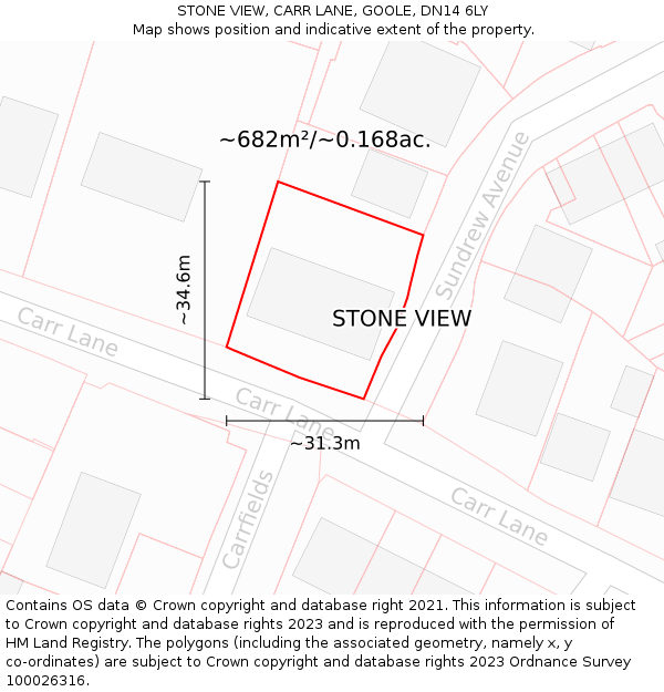 STONE VIEW, CARR LANE, GOOLE, DN14 6LY: Plot and title map