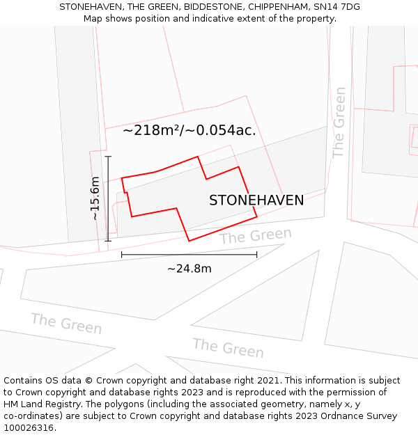 STONEHAVEN, THE GREEN, BIDDESTONE, CHIPPENHAM, SN14 7DG: Plot and title map