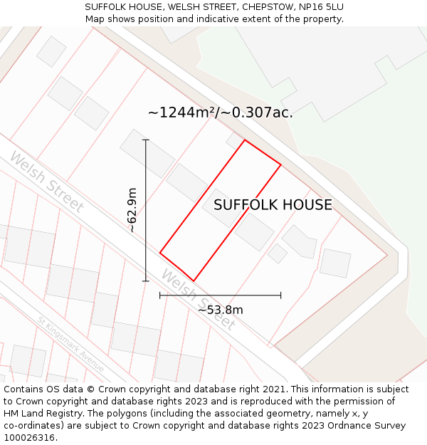 SUFFOLK HOUSE, WELSH STREET, CHEPSTOW, NP16 5LU: Plot and title map