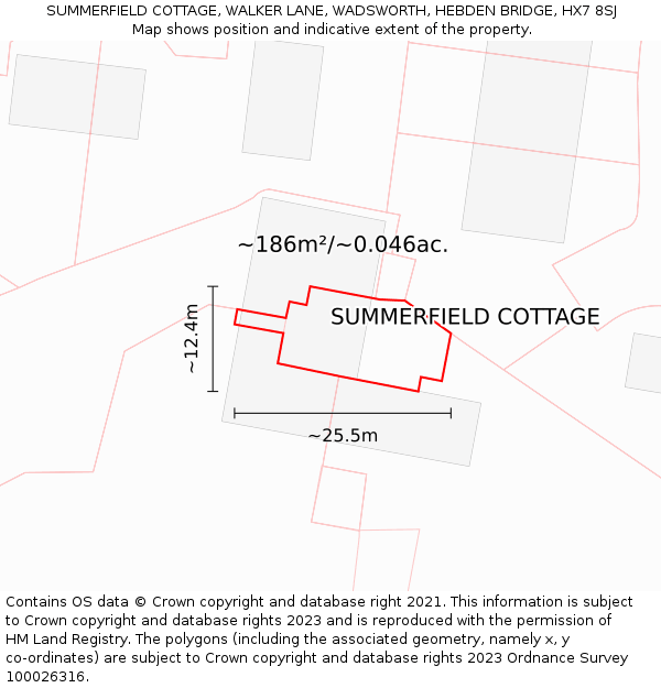 SUMMERFIELD COTTAGE, WALKER LANE, WADSWORTH, HEBDEN BRIDGE, HX7 8SJ: Plot and title map