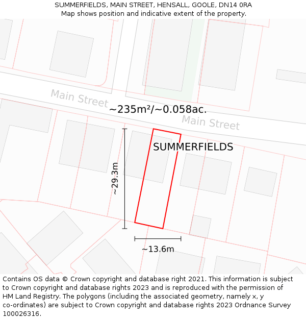SUMMERFIELDS, MAIN STREET, HENSALL, GOOLE, DN14 0RA: Plot and title map