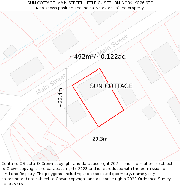 SUN COTTAGE, MAIN STREET, LITTLE OUSEBURN, YORK, YO26 9TG: Plot and title map