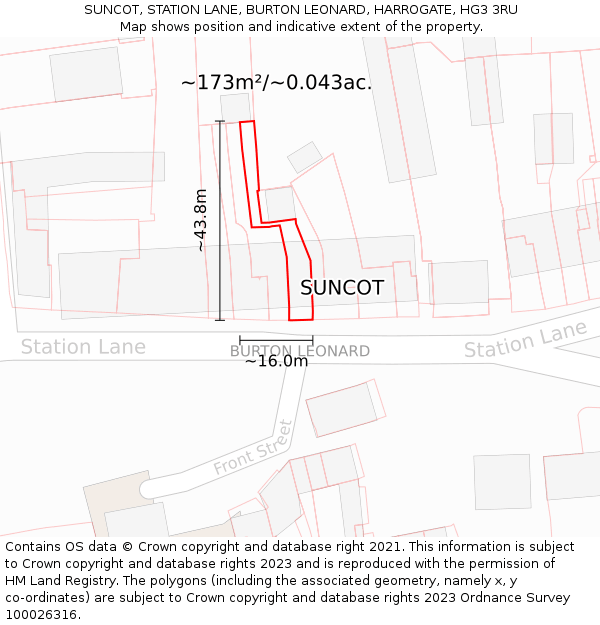 SUNCOT, STATION LANE, BURTON LEONARD, HARROGATE, HG3 3RU: Plot and title map