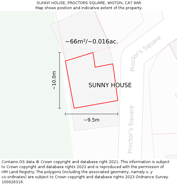 SUNNY HOUSE, PROCTORS SQUARE, WIGTON, CA7 9AR: Plot and title map