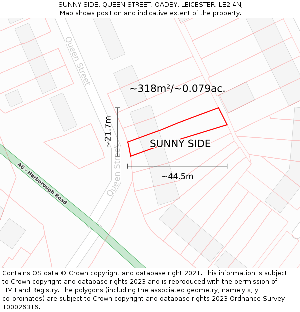 SUNNY SIDE, QUEEN STREET, OADBY, LEICESTER, LE2 4NJ: Plot and title map