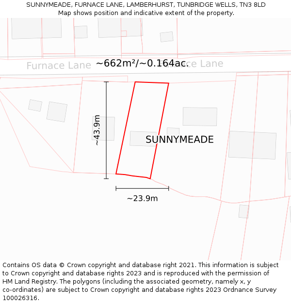 SUNNYMEADE, FURNACE LANE, LAMBERHURST, TUNBRIDGE WELLS, TN3 8LD: Plot and title map