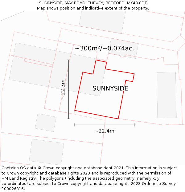 SUNNYSIDE, MAY ROAD, TURVEY, BEDFORD, MK43 8DT: Plot and title map