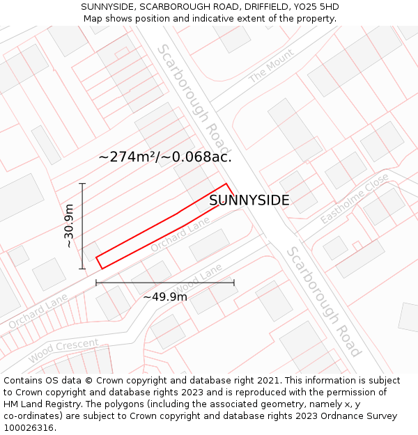 SUNNYSIDE, SCARBOROUGH ROAD, DRIFFIELD, YO25 5HD: Plot and title map
