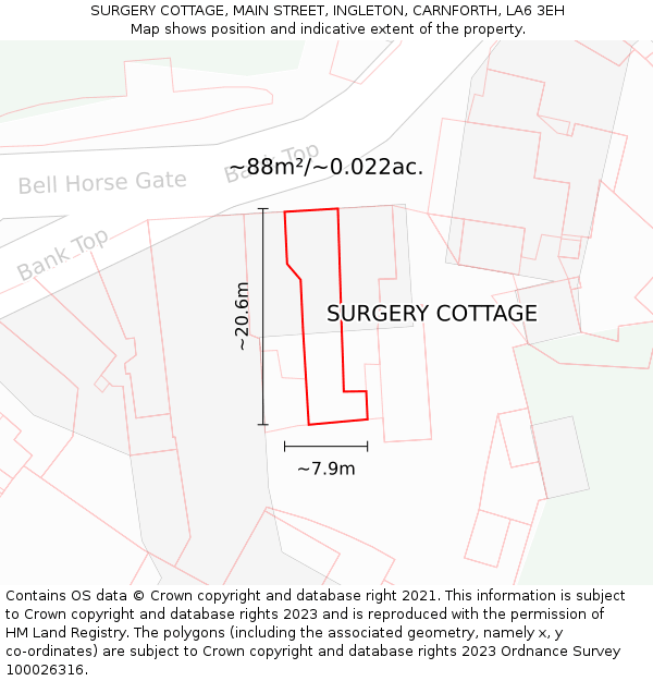 SURGERY COTTAGE, MAIN STREET, INGLETON, CARNFORTH, LA6 3EH: Plot and title map