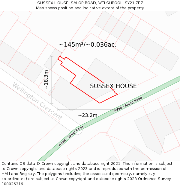 SUSSEX HOUSE, SALOP ROAD, WELSHPOOL, SY21 7EZ: Plot and title map
